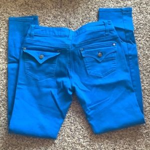 Bright blue skinny jeans